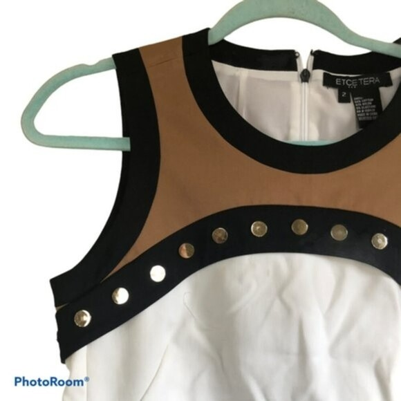 Etcetera White Tan Colorblock Sleeveless Dress Size 2 - Picture 3 of 7